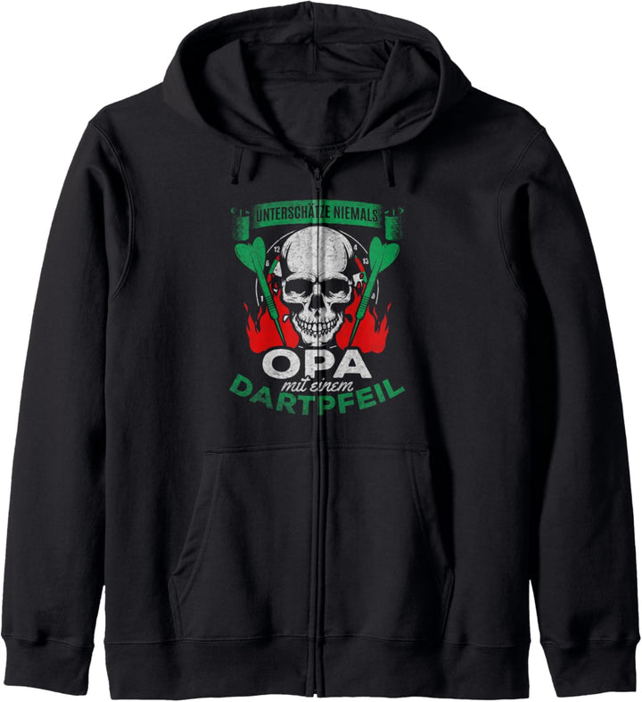 Unterschätze niemals Opa mit einem Dartpfeil Dartspieler Opa Kapuzenjacke