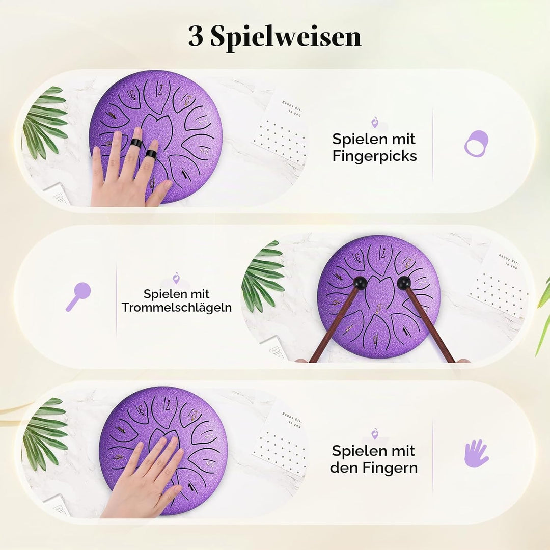 Zungentrommel, Sunowl 6 Zoll 11 Tone Steel Tongue Drum Satz, D-Dur, Stahlzungentrommel für Kinder Er