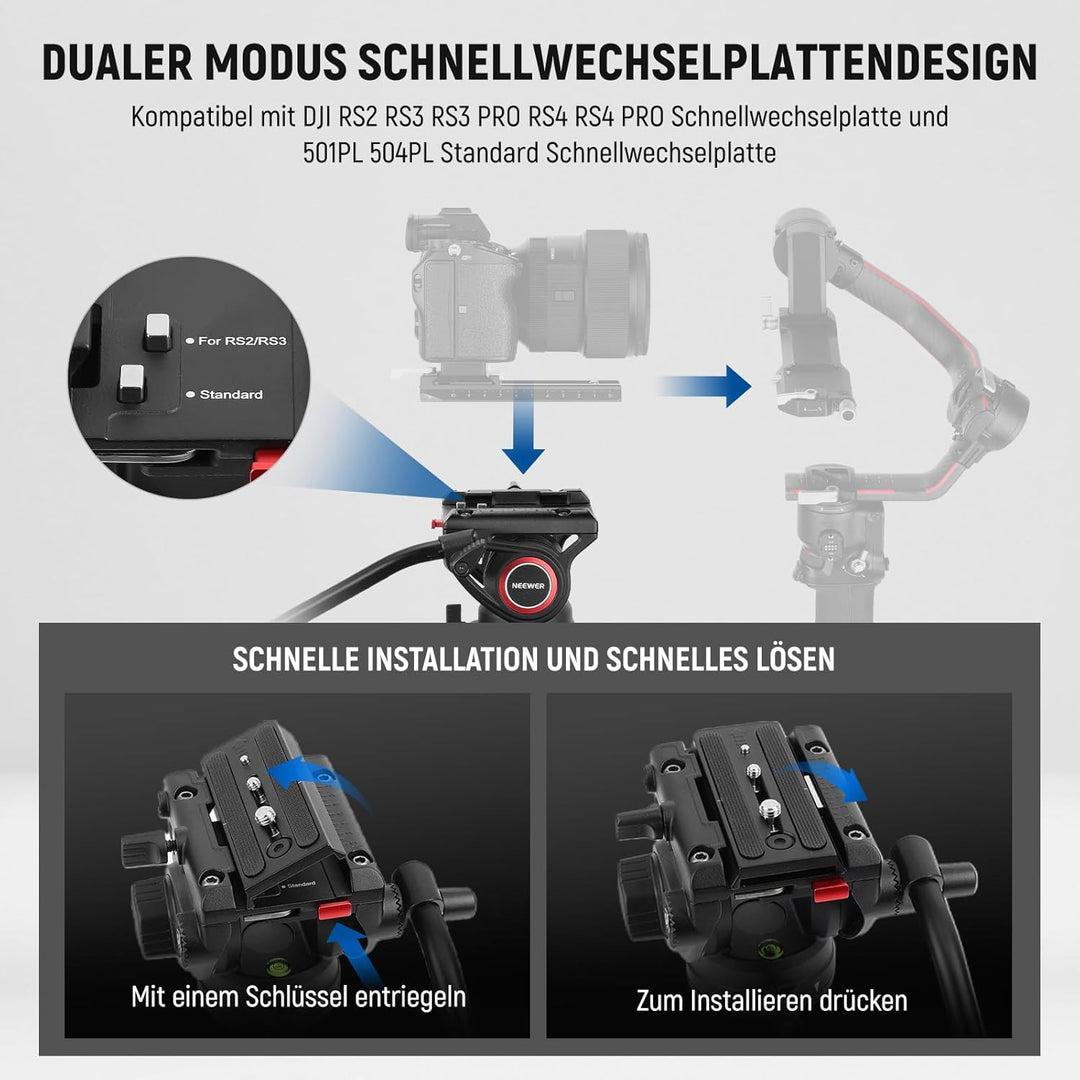NEEWER 76" Kamera Videostativ mit Fluidkopf, One Step Schnellverschluss, Robustes Aluminium Tragesta