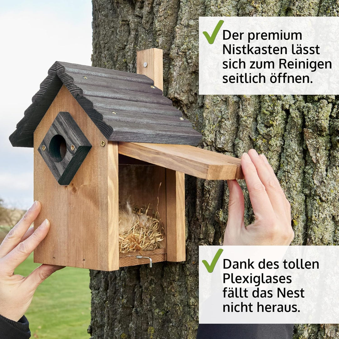 zooprinz Stabiler Nistkasten für Wildvögel/Gartenvögel - mit sicherem Schutz gegen Nesträuber – witt