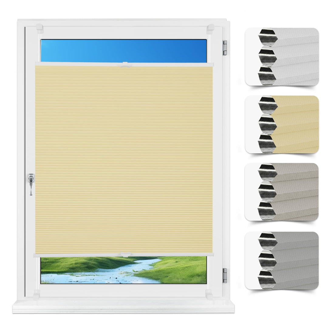 Allesin Wabenplissee ohne Bohren Klemmfix Thermo Verdunklungsplissee 45x110cm(BxH) Beige | 100% Verd