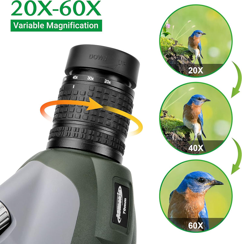 Aomekie 20-60x70MM Spektiv Sportschützen Jagd mit Verstellbarem Stativ Spotter Scope Wasserdicht Tel