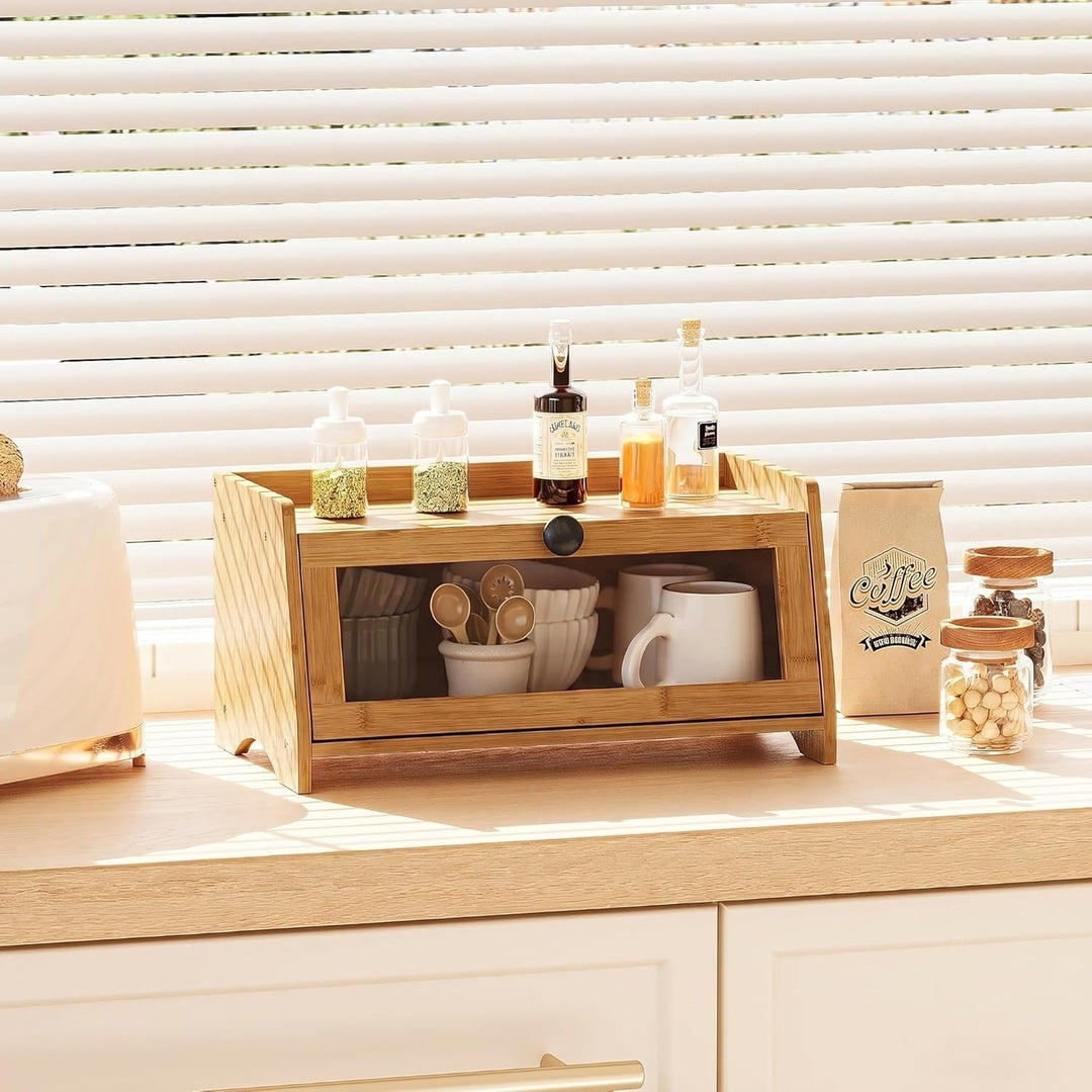 BAMBANG Bambus Brotkasten, Klein Brotkästen Holz für Küchentheke, brotbox küche zur Brotaufbewahrung