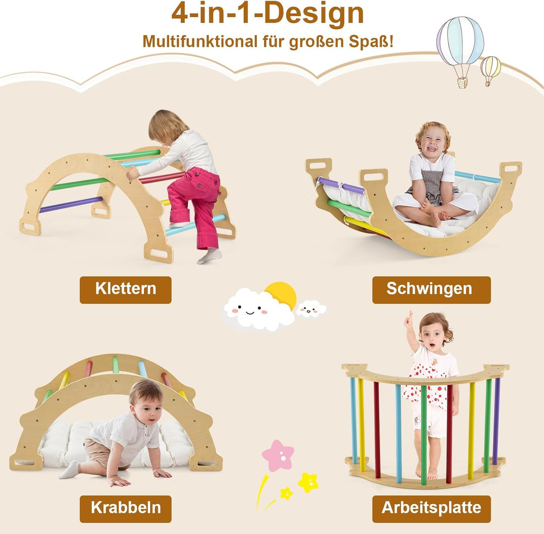 GOPLUS Kinder Kletterbogen mit Kissen, Kletterdreieck Indoor aus Holz, Klettergerüst zum Wippen und