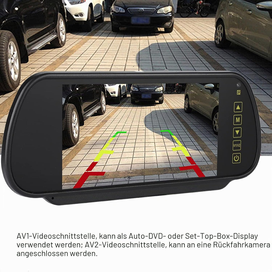 Rückspiegel-Monitor, 7 Zoll LCD-Display, Rückfahrkamera, Schwarz, Rückspiegelhalterung, Touch-Steuer