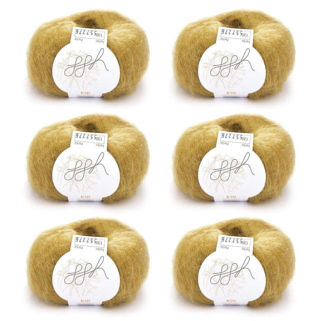 ggh Kid Box - 6 Knäuel Strickwolle aus Kid Mohair - Farbe 130 - Messing, 130 - Messing