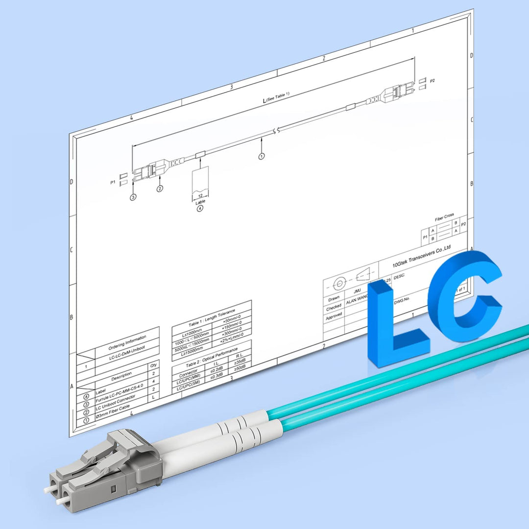 10Gtek LC zu LC OM4 Multimode Duplex 50-Meter, LWL Glasfaser Patchkabel Fibre Optic Patch Cable 50/1