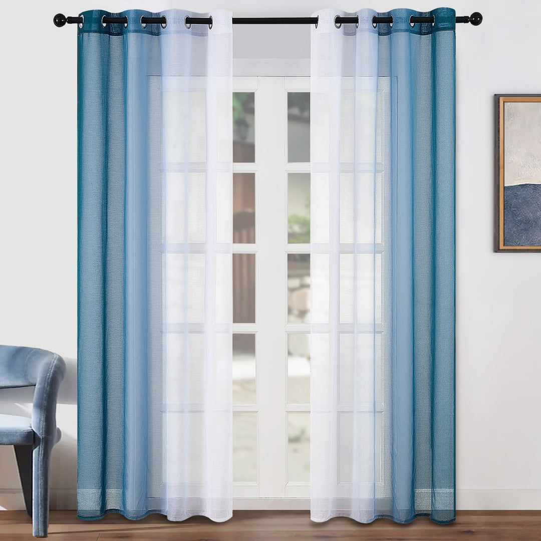 Topfine Farbverlauf Vorhang Türkis und Weisse Gardinen Halbtransparent Vorhänge 225 cm Lang Wohnzimm