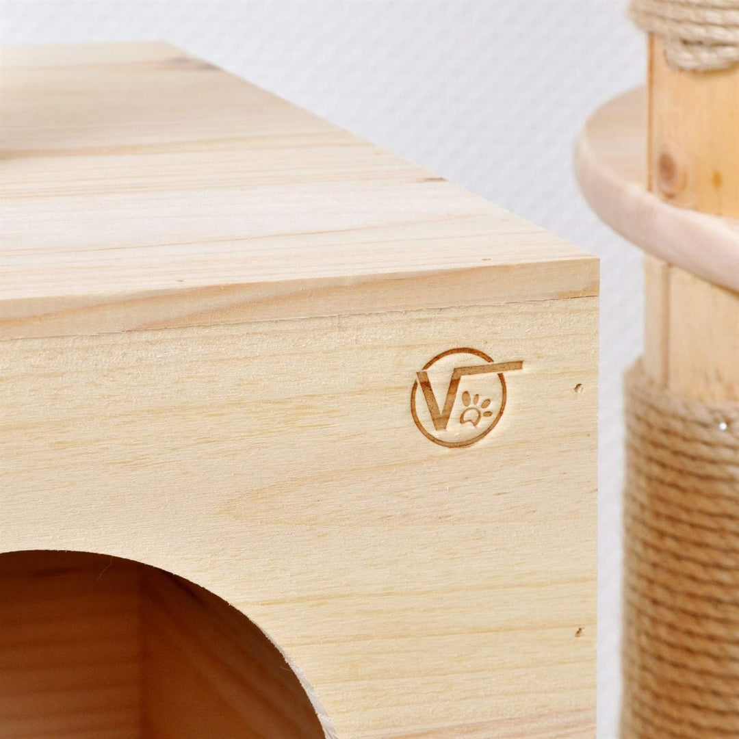 VOSS.PET Kratzbaum aus unbehandeltem Kiefernholz 1,63m, Simba, Katzenbaum, Kletterbaum, Katzenkratzb
