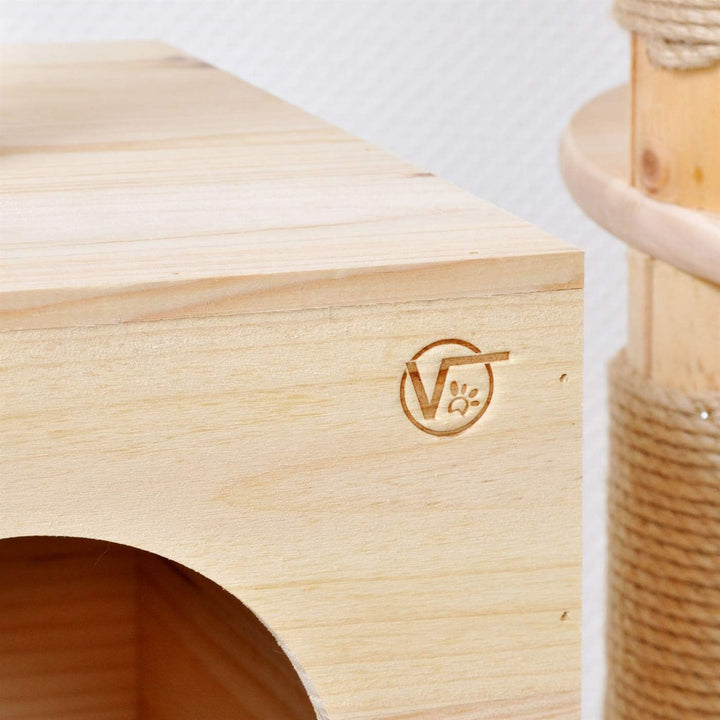 VOSS.PET Kratzbaum aus unbehandeltem Kiefernholz 1,63m, Simba, Katzenbaum, Kletterbaum, Katzenkratzb