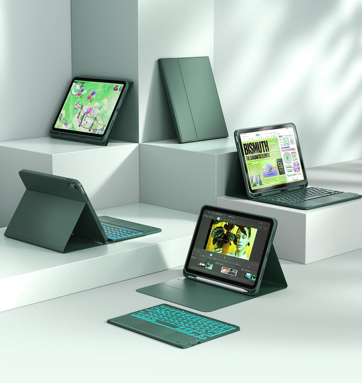 CHESONA Hülle mit Tastatur für iPad 10 Generation/11 Generation A16 2025, 7 Farben Beleuchtung, Mult