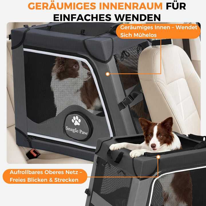 Snagle Paw Faltbare Transportbox,Stabiler Transportbox Hund Rückbank mit Kopfstützen-Gurt, Metallrah