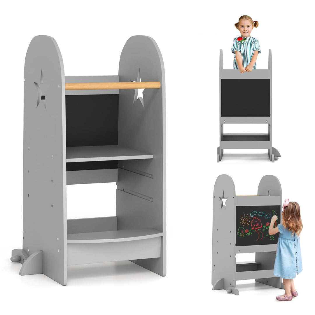 LIFEZEAL 2 in 1 Montessori Lernturm, Learning Tower mit Tafel, Küchenhelfer Kinder mit 3-stufig Vers