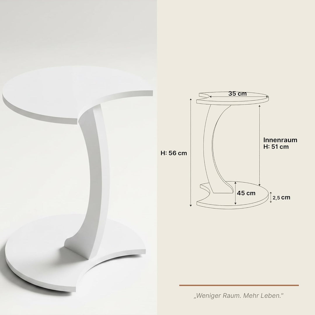 Beistelltisch C-Form Mond, Weiss, Sofatisch mit Rollen, Couchtisch Laptoptisch Couch, 56 x 45 x 35 c