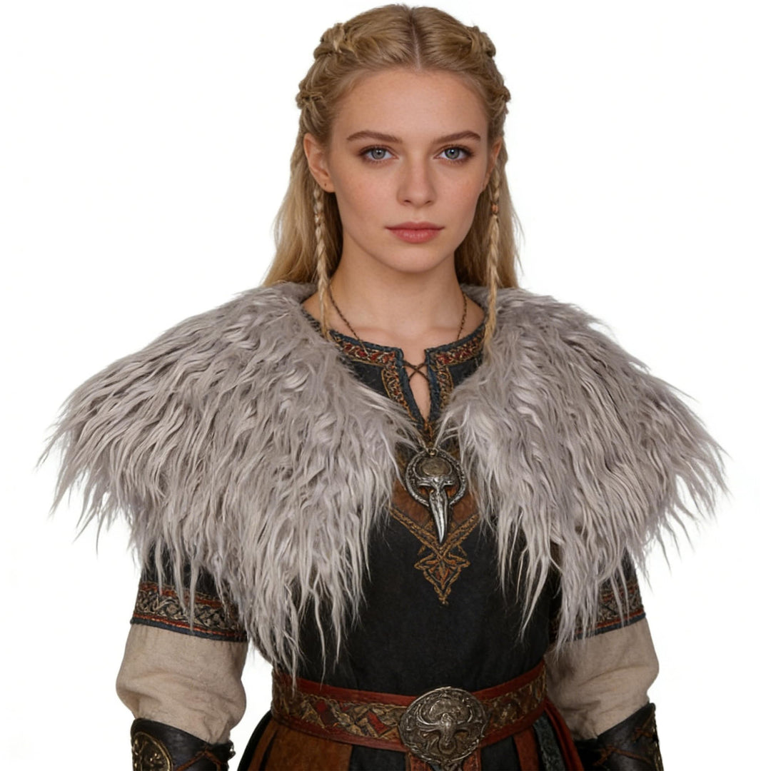 Damen Viking Kunstfell Kragen Künstlicher Pelzkragen Mädchen Wikinger Fell Schulter Pelzschal Faux S