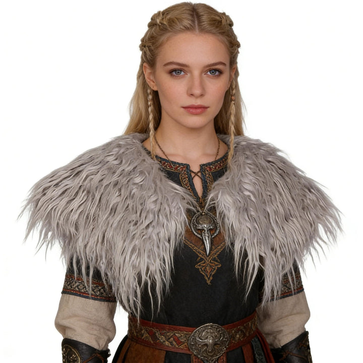 Damen Viking Kunstfell Kragen Künstlicher Pelzkragen Mädchen Wikinger Fell Schulter Pelzschal Faux S