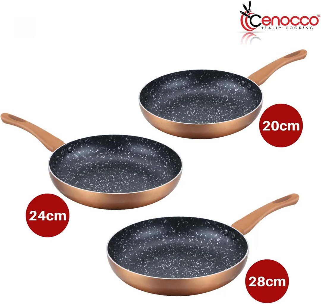 CC-2001 Pfannen-Set, 3-teilig, aus Stein, für alle Herde und Induktion, 20/24/28 cm, Kupfer