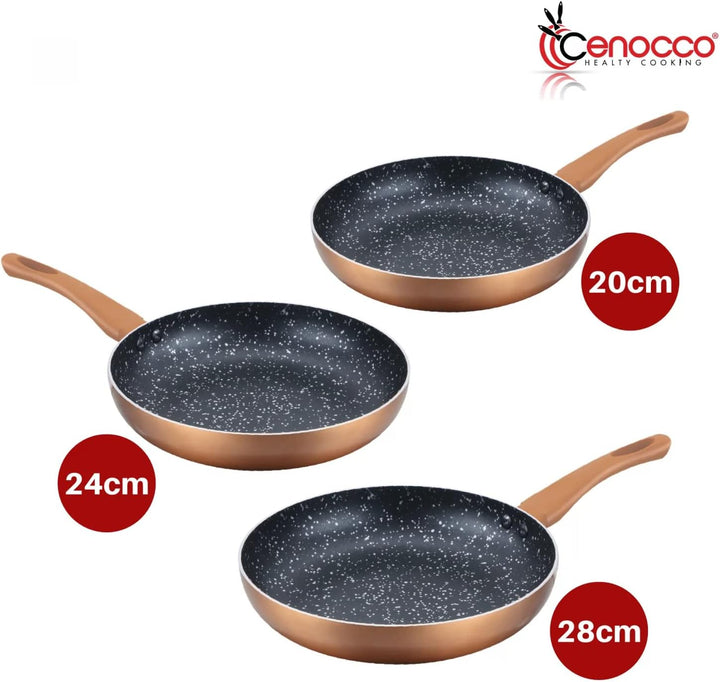 CC-2001 Pfannen-Set, 3-teilig, aus Stein, für alle Herde und Induktion, 20/24/28 cm, Kupfer