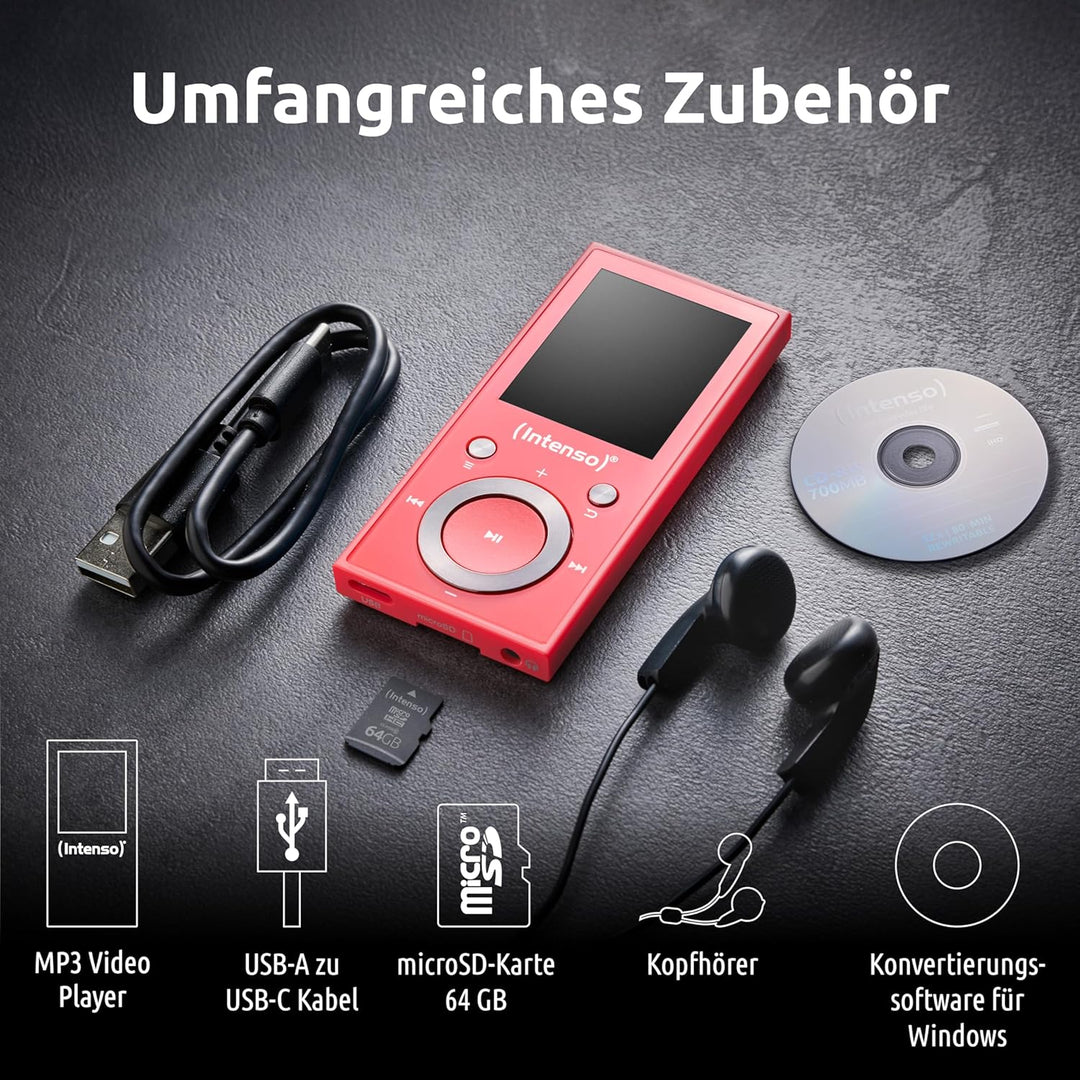 Intenso Video Scooter BT MP3 Player mit Bluetooth 5.0, 1,8 Zoll Farbdisplay, 64 GB microSD, USB-C, b