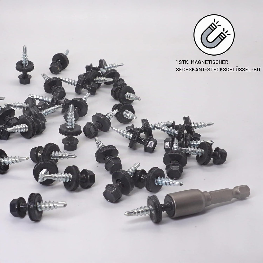 (Packung mit 250 Stück) Metall-Dachschrauben, 4,8 x 25 mm lackierte, selbstbohrende Schrauben mit EP