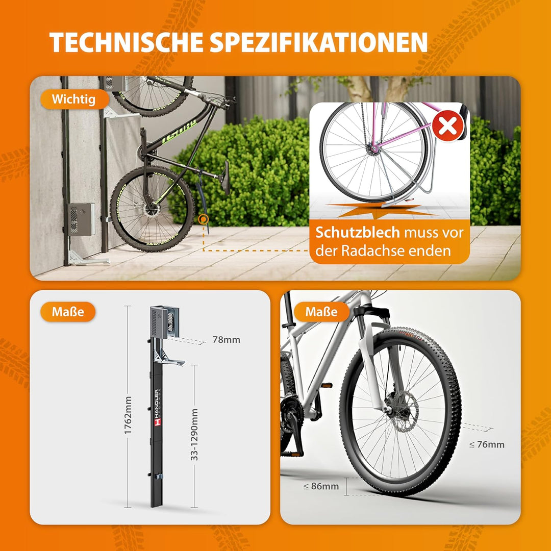 HANDLER Storage Fahrradlift, Vertikale Wandhalterung in grau für E-Bikes &amp; Fahrräder bis 32kg, Platz