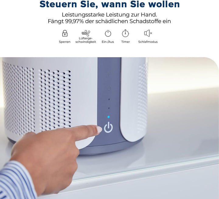MIKO HEPA Luftreiniger für Zuhause deckt bis zu 86 m2, 3 Lüftergeschwindigkeiten, integrierter Timer
