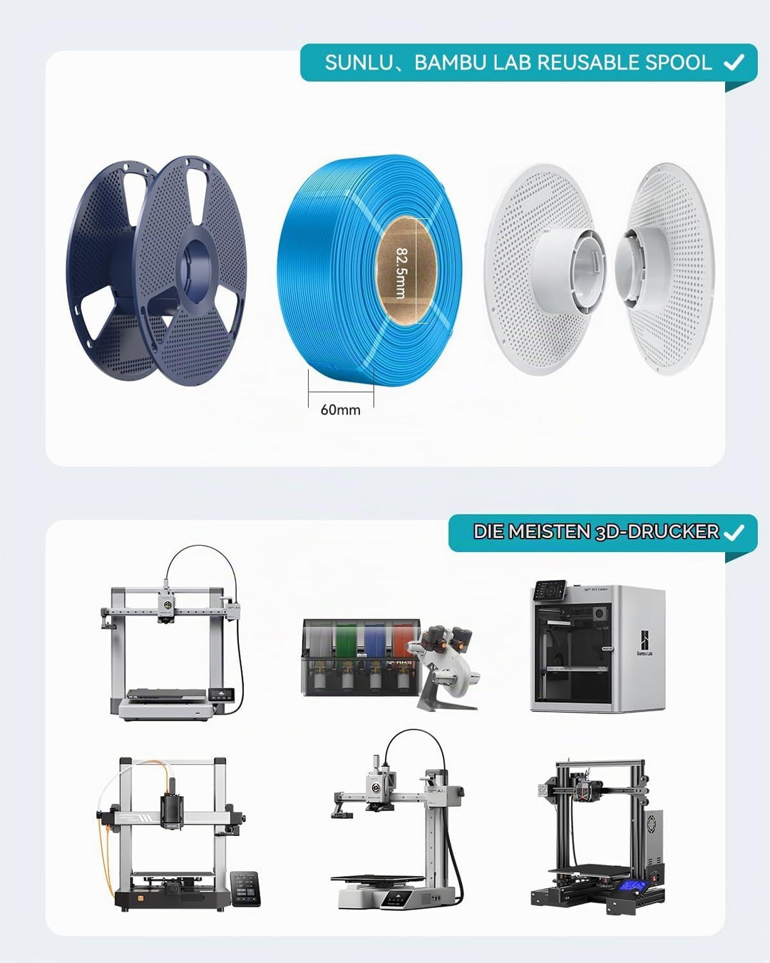 SUNLU PLA+ Filament Refill 1.75mm 4KG, PLA Plus 3D Drucker Filament Bündel, No-Spule Filament PLA Re