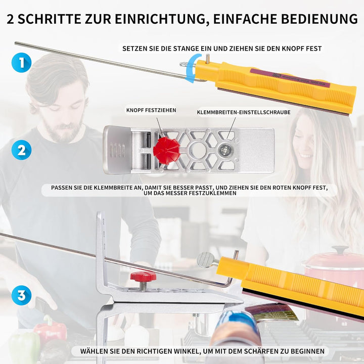 Messerschärfsystem, Profi Messerschärfer mit kontrolliertem Winkel, Messerschleifer Profi Kochmesser