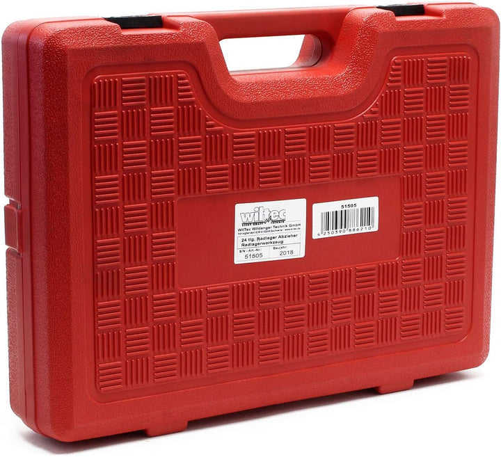 Wiltec Radlager Werkzeug Satz 24 teilig, Druckplatten 55-88 mm, Abziehglocken, Gewindespindel, Radla