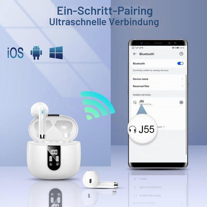 Kopfhörer, Kabellos Bluetooth 5.3 In Ear mit CVC8.0 Mikrofon, 40H Kabellose Noise Cancelling Earbuds