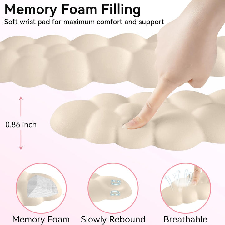 Memory‑Schaum Cloud Handballenauflage Tastatur‑Set, 4‑in‑1: Ergonomische Tastatur Handballenstütze &