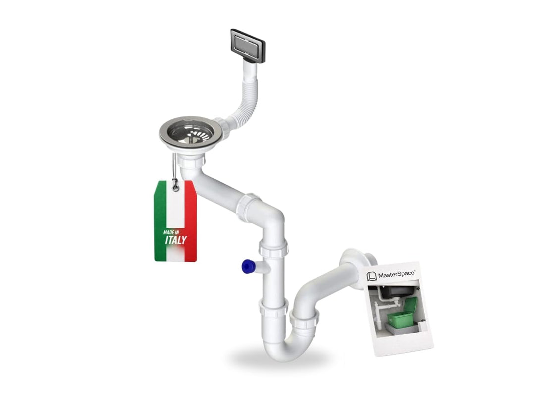 GRANMASTER Siphon Küchenspüle Manuelle 1-Kammer Raumsparsiphon - Syphon - Ablaufgarnitur für Spüle -