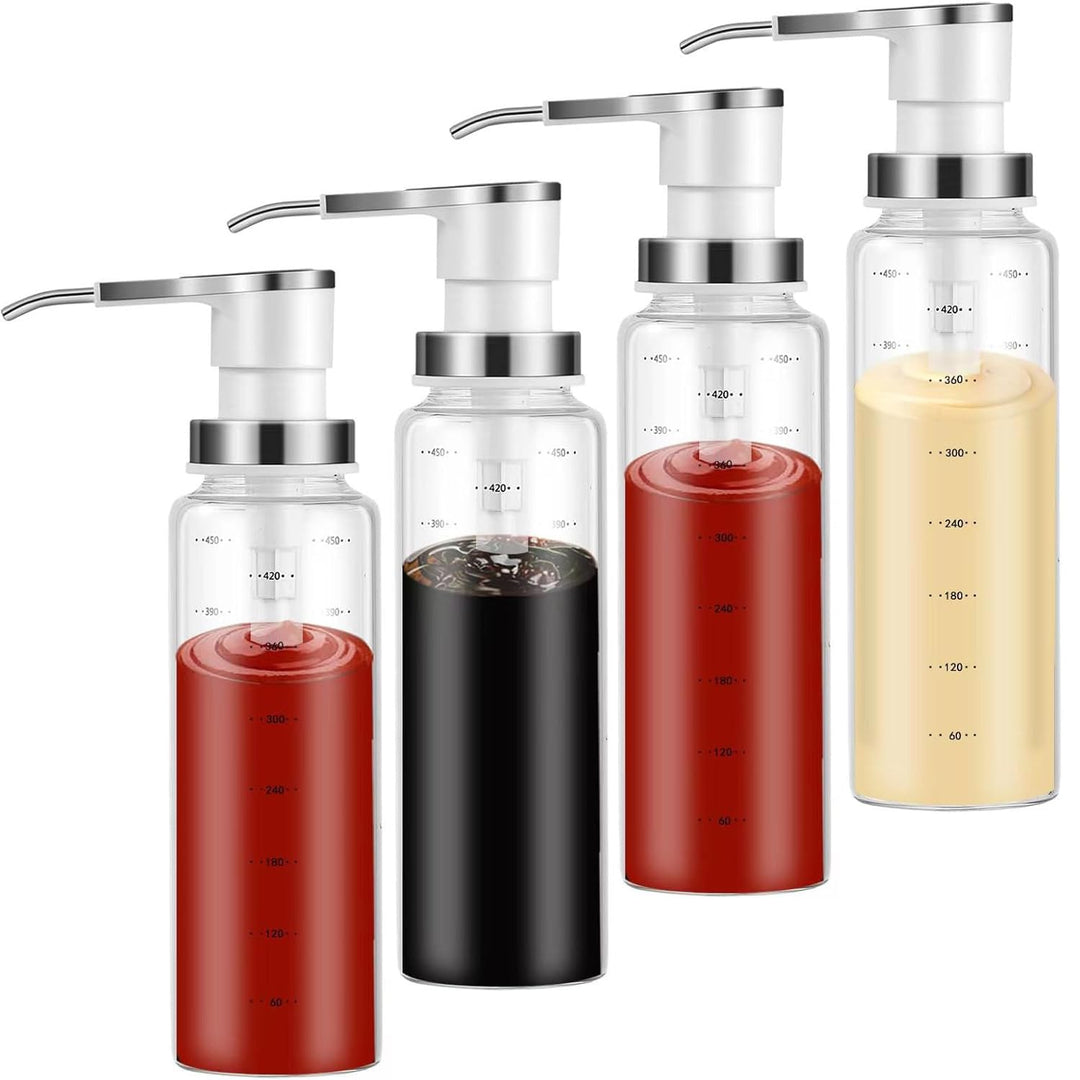 Saucenpumpenspender, Kaffeesirupspender, 500 ml Glasflasche mit Edelstahlpumpen, auslaufsicher, Pump