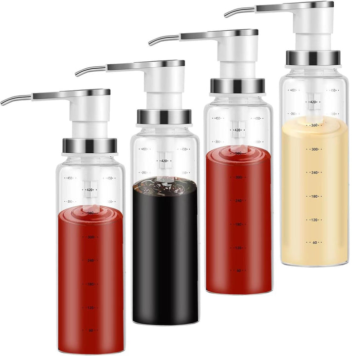 Saucenpumpenspender, Kaffeesirupspender, 500 ml Glasflasche mit Edelstahlpumpen, auslaufsicher, Pump