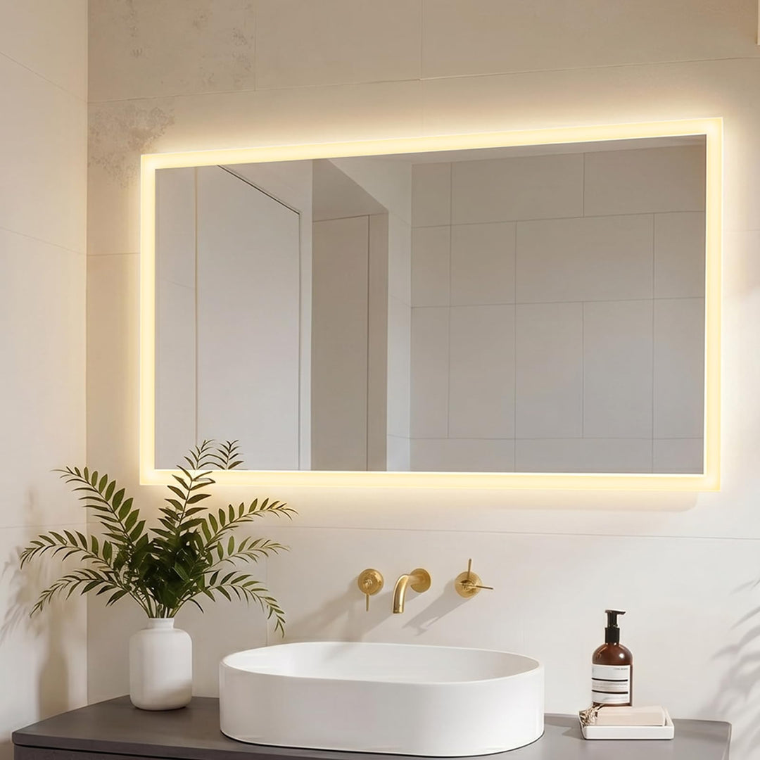 Heilmetz Badspiegel mit Beleuchtung 120x60cm, LED Badezimmerspiegel mit 3000K Warmweisses und 6500K