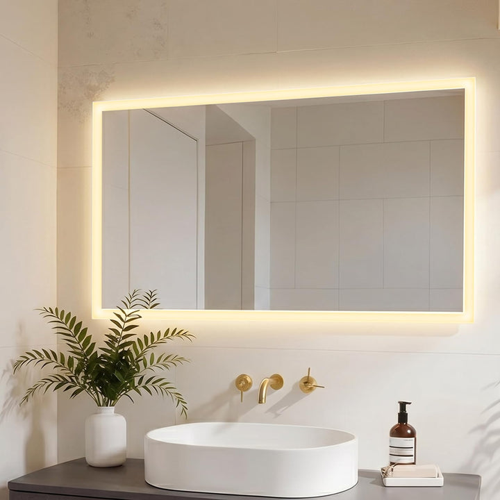 Heilmetz Badspiegel mit Beleuchtung 120x60cm, LED Badezimmerspiegel mit 3000K Warmweisses und 6500K