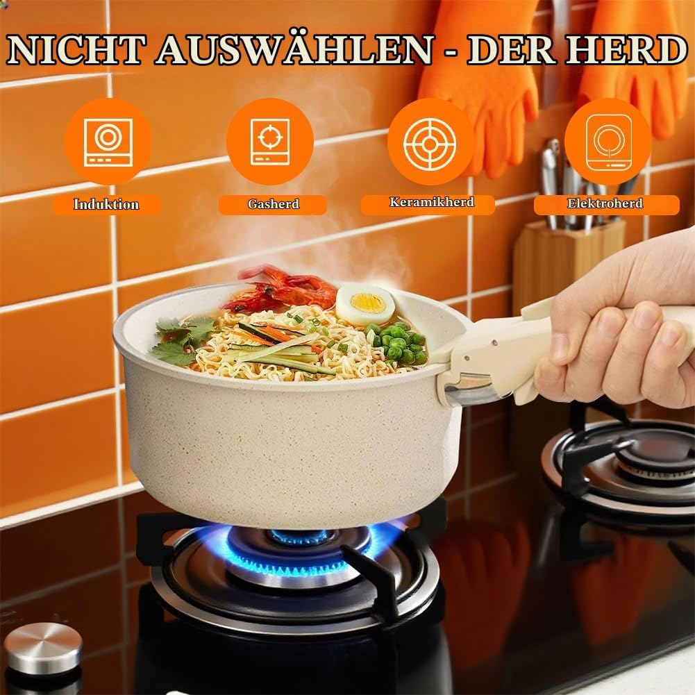 Keramik Pfannenset mit Abnehmbaren Griff, Topfset Pfannenset, Keramiks Kochen Set 5-Teilig, Antihaft