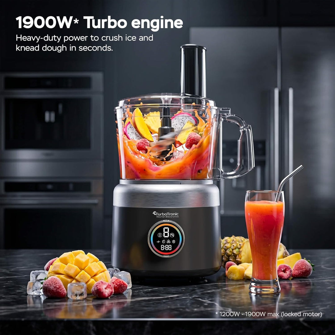 TurboTronic 1900 W digitale Küchenmaschine - FP700-1,2L Zerkleinerer Raspelscheiben Zitruspresse Ent