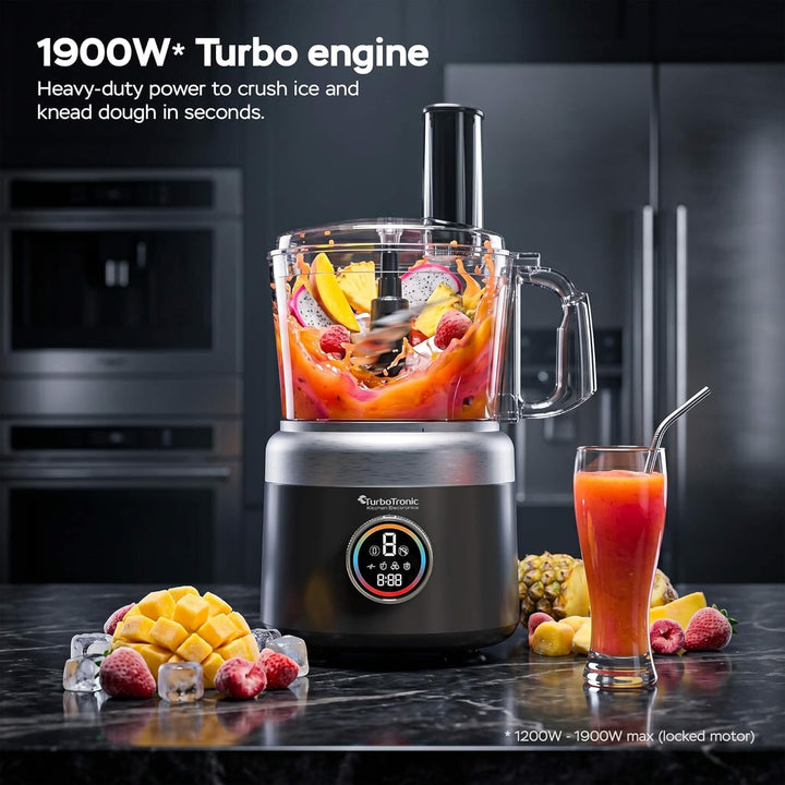 TurboTronic 1900 W digitale Küchenmaschine - FP700-1,2L Zerkleinerer Raspelscheiben Zitruspresse Ent