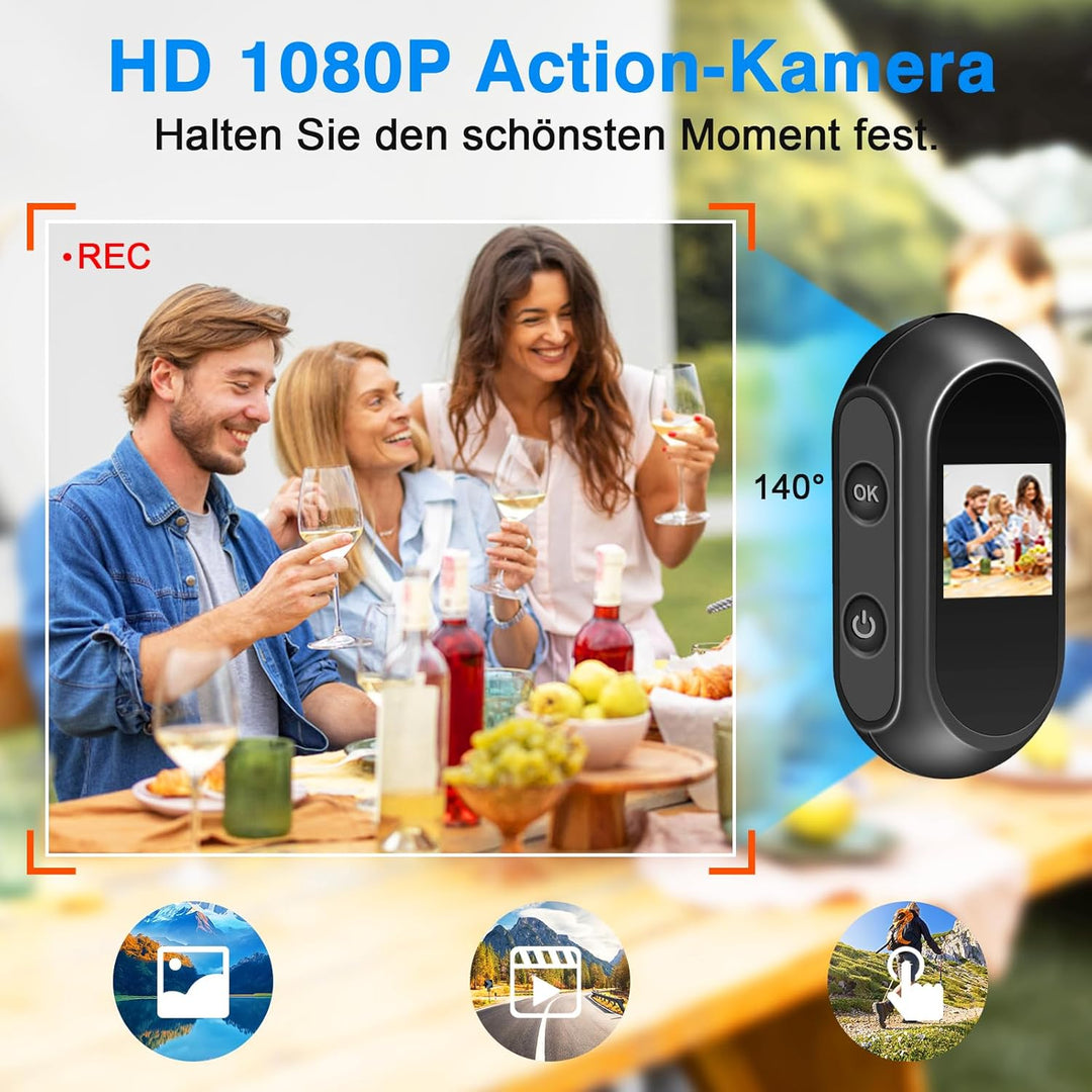 Action Cam, HD 1080P Daumen Körperkamera, 360° Drehbare Sport Action Kamera, 120° Weitwinkel Kleine
