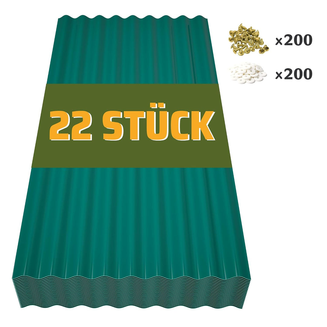 Thanaddo Wellplatten grün, 22er Set Wellplatte Dach Kunststoff Welldach mit Schrauben, wetterfest Da
