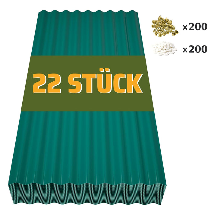 Thanaddo Wellplatten grün, 22er Set Wellplatte Dach Kunststoff Welldach mit Schrauben, wetterfest Da