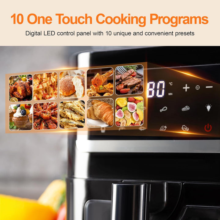 Heissluftfritteuse Air fryer mit Sichtfenster, Emphsism Airfryer XXL 7L 1700W mit Digitalem LED-Touc