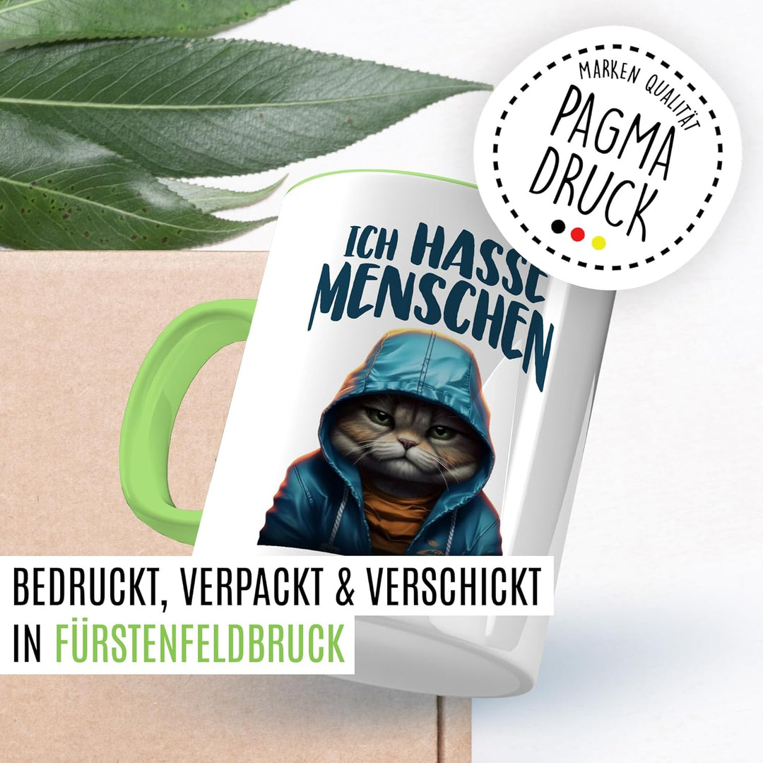 Tasse mit Spruch lustig Schwarzer Humor Geschenk Ich hasse Menschen Kaffeetasse Witz Büro Kollege Be