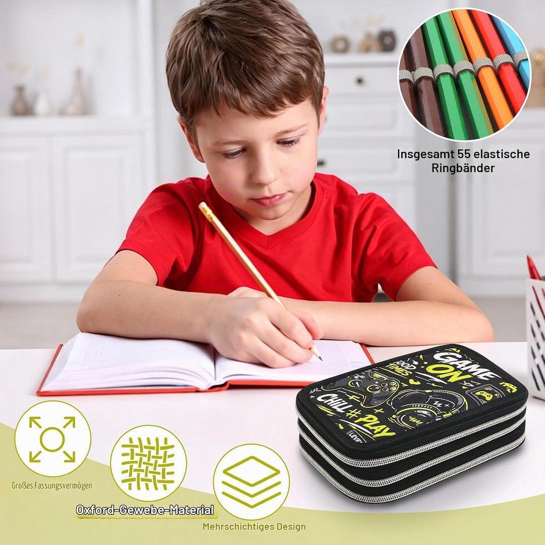 Gaming Federmäppchen Jungen 3 Fächer, Grosse Kapazität Federtasche 3fach Leer, Cooles Game Stifteetu