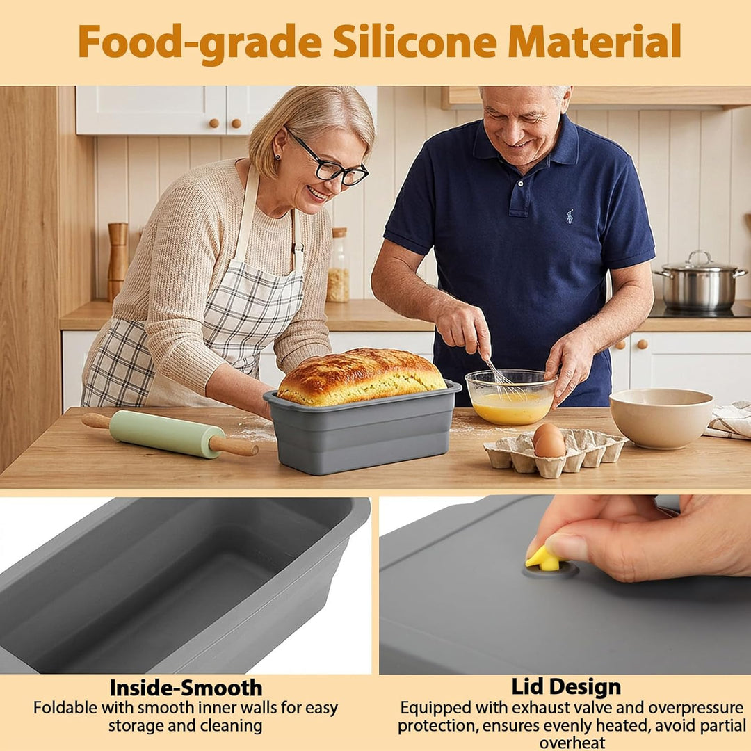 VINATO Faltbar Brotbackform Silikon mit Deckel, Brotbackform mit Metallverstärktem, Antihaft Hitzebe