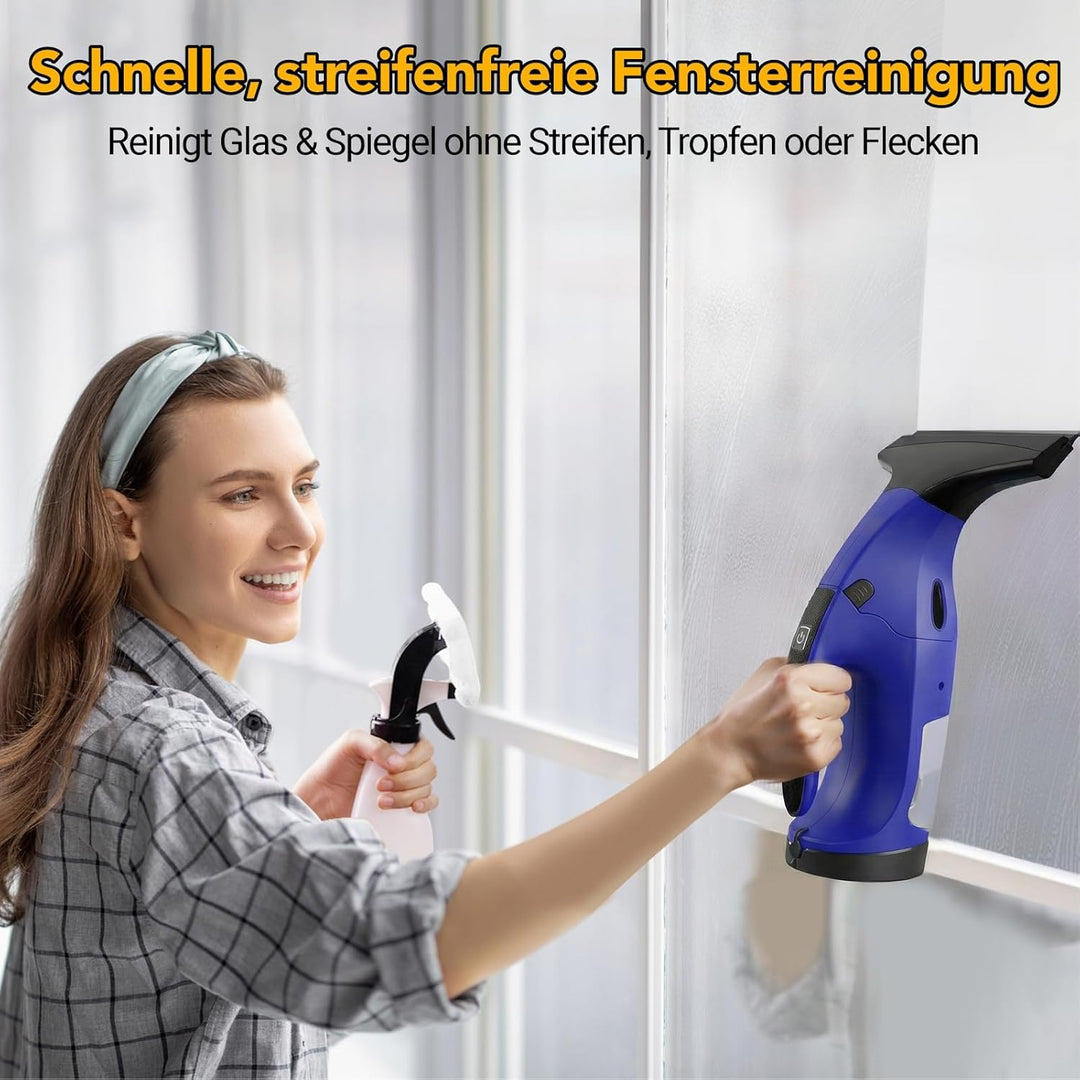 Fenstersauger, wiederaufladbarer Fensterabzieher, streifenfrei mit 28 cm und 17 cm Abzieherklingen,