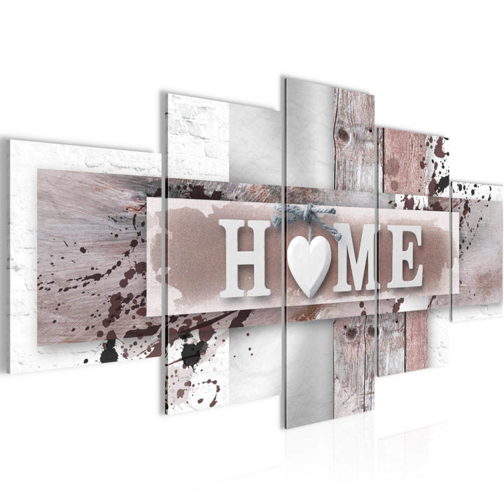 Runa Art Wandbilder Home Herz 5 Teilig Bild auf Vlies Leinwand Deko Wohnzimmer Mit Spruch Grau Rosa