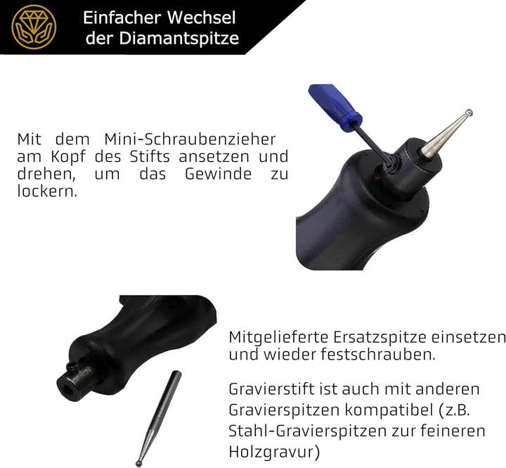 IRON HODL - Gravierstift mit Diamantspitze für Metall, Keramik, Glas gravieren - 2X AAA Batteriebetr