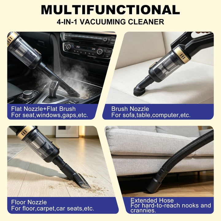 Handstaubsauger Akku, 4-in-1 Autostaubsauger Tragbarer Staubsauger Kabellos 22000Pa Auto Staubsauger